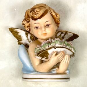 Vintage Angel Figurine with Floral Bouquet Hand Painted Tilso Japan Collectible